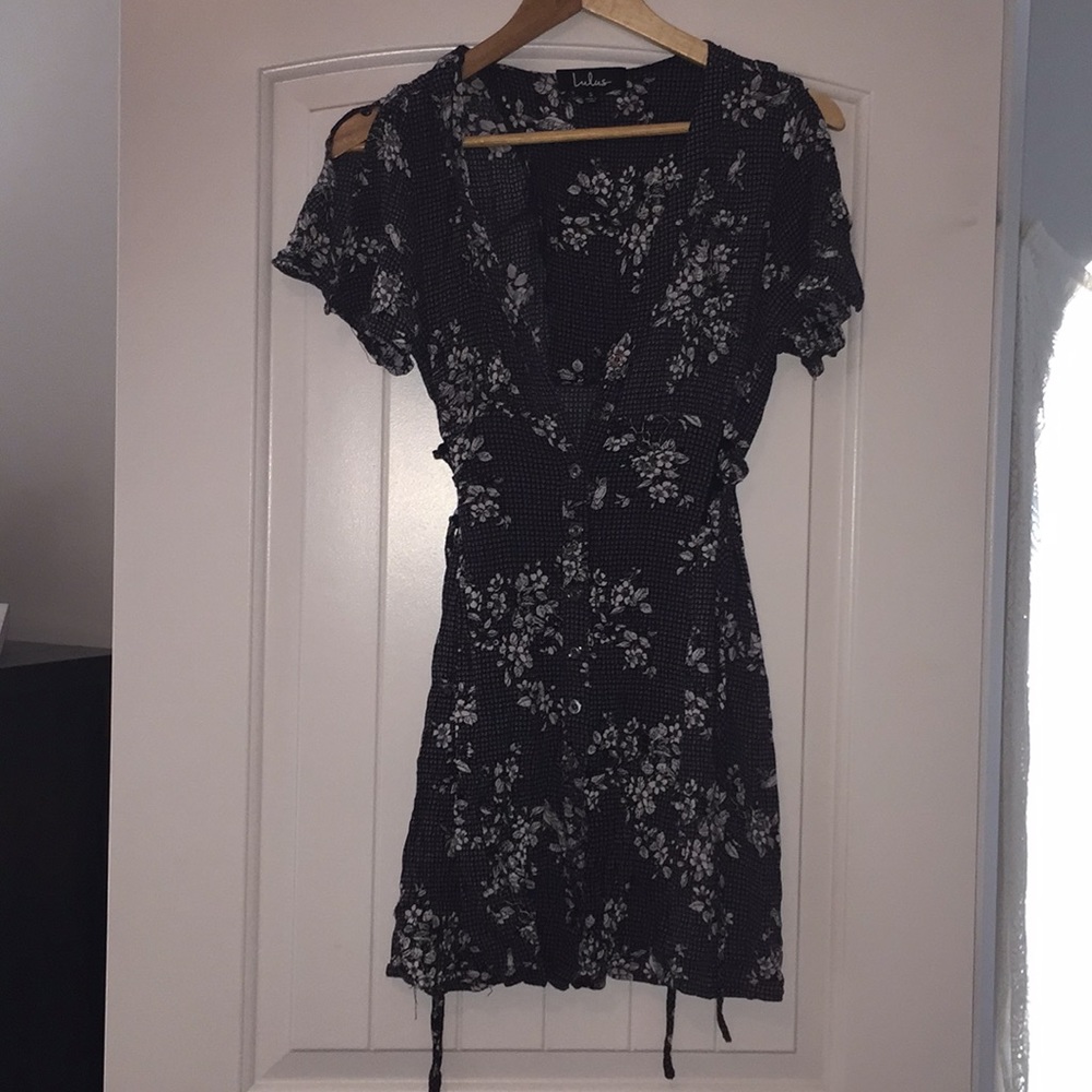 Navy Blue Floral Print Skater Dress